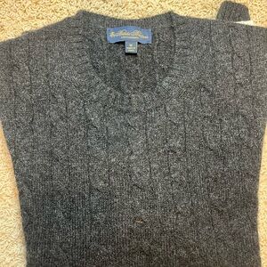 Brooks Brothers 100% Cashmere Gray Crewneck Cable Knit Sweater